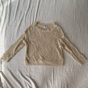 Old Navy Light Tan Beige Crochet Knit Sweater